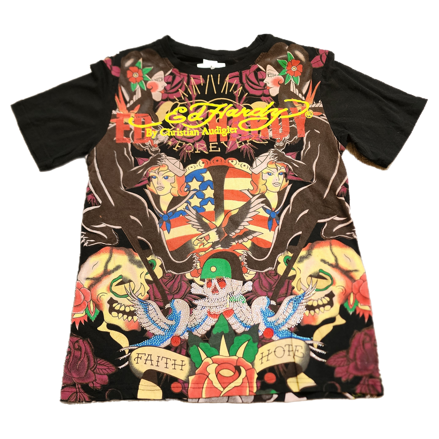 Ed Hardy AOP Black Tee - Size Small