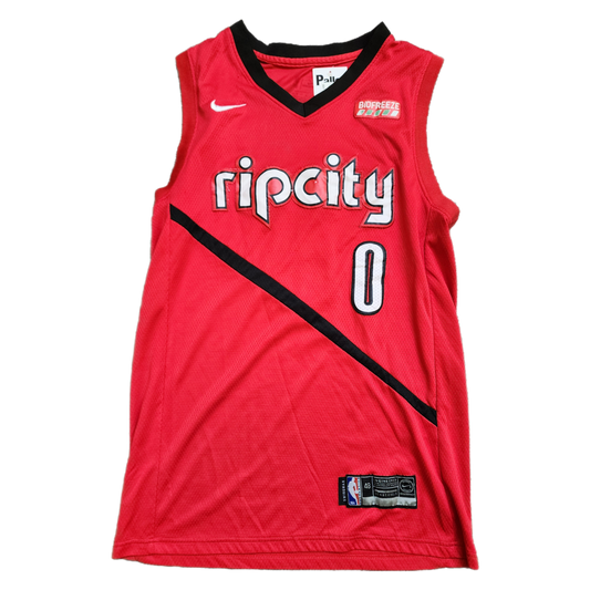 Nike Trail Blazers Rip City Damian Lillard #0 Red Jersey - Size Large